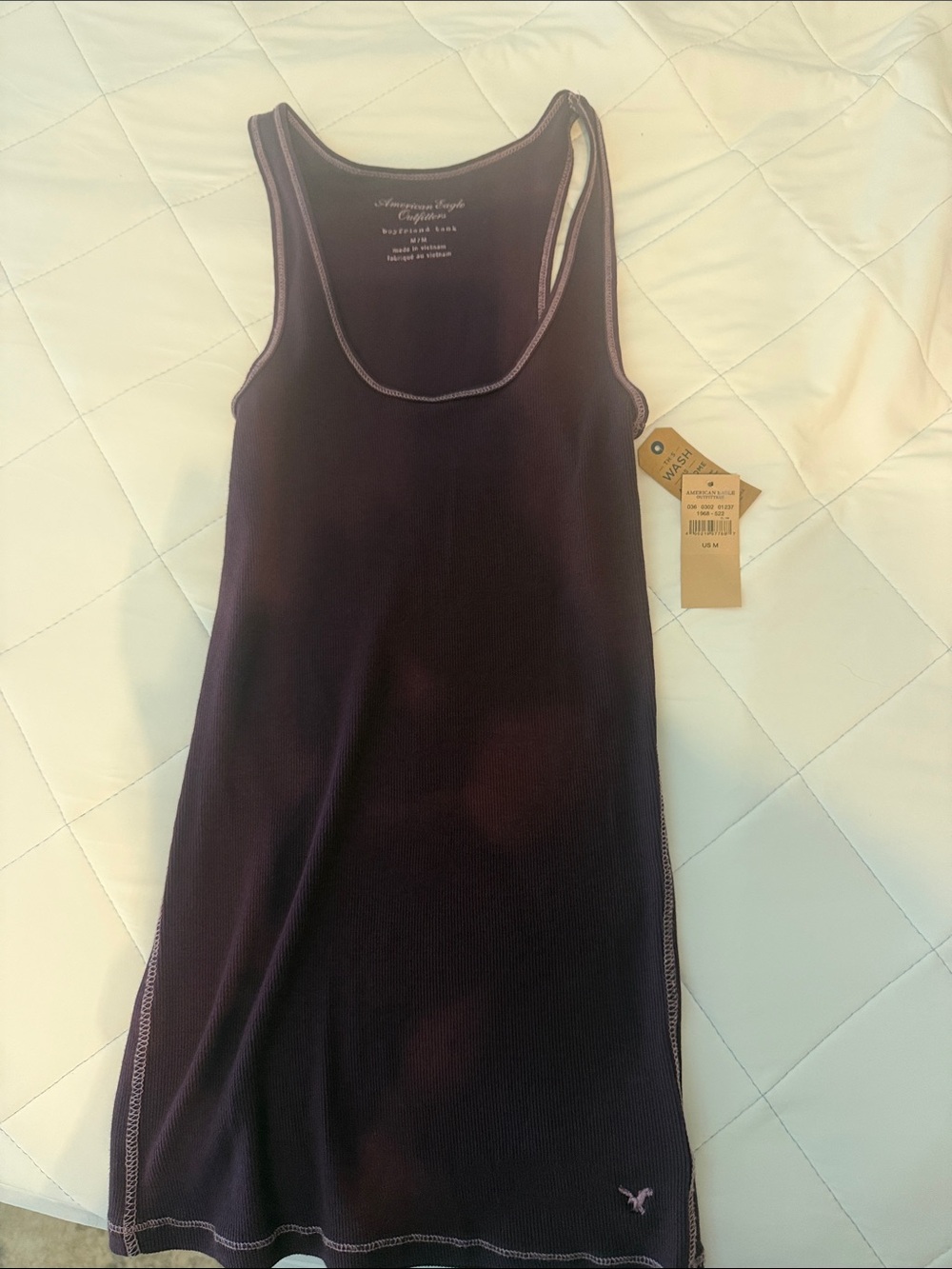 American Eagle Outfitters Dark Purple Ribbed Tank with Contrast Stitching